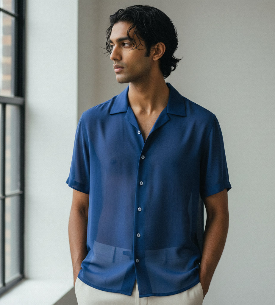 Midnight Blue Sheer Crepe Shirt