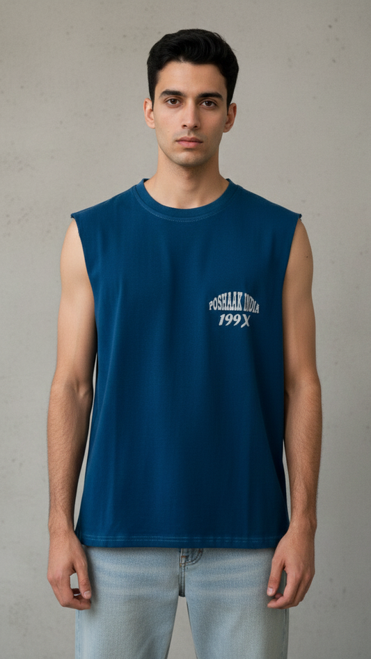 "Good Karma" Raw Edge Tank - Teal Blue