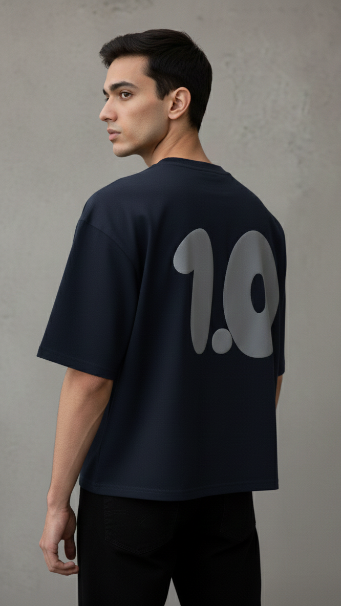 "The Original Version" Heavyweight Boxy Tee - Navy Blue / Gray Puff