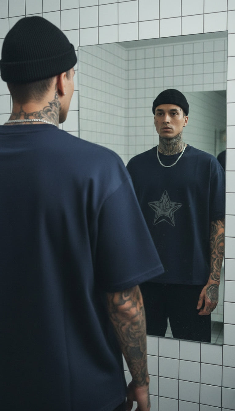 Astra Glow Boxy Tee - Navy Blue