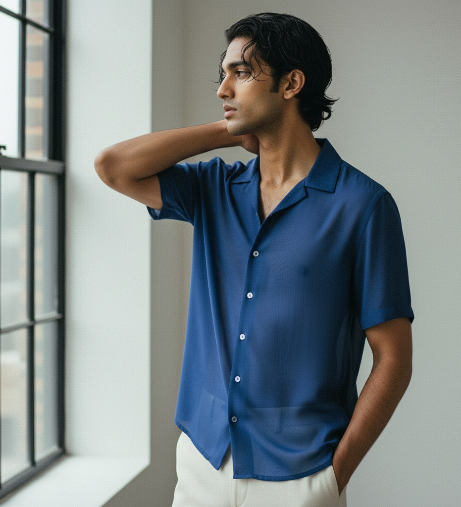 Midnight Blue Sheer Crepe Shirt