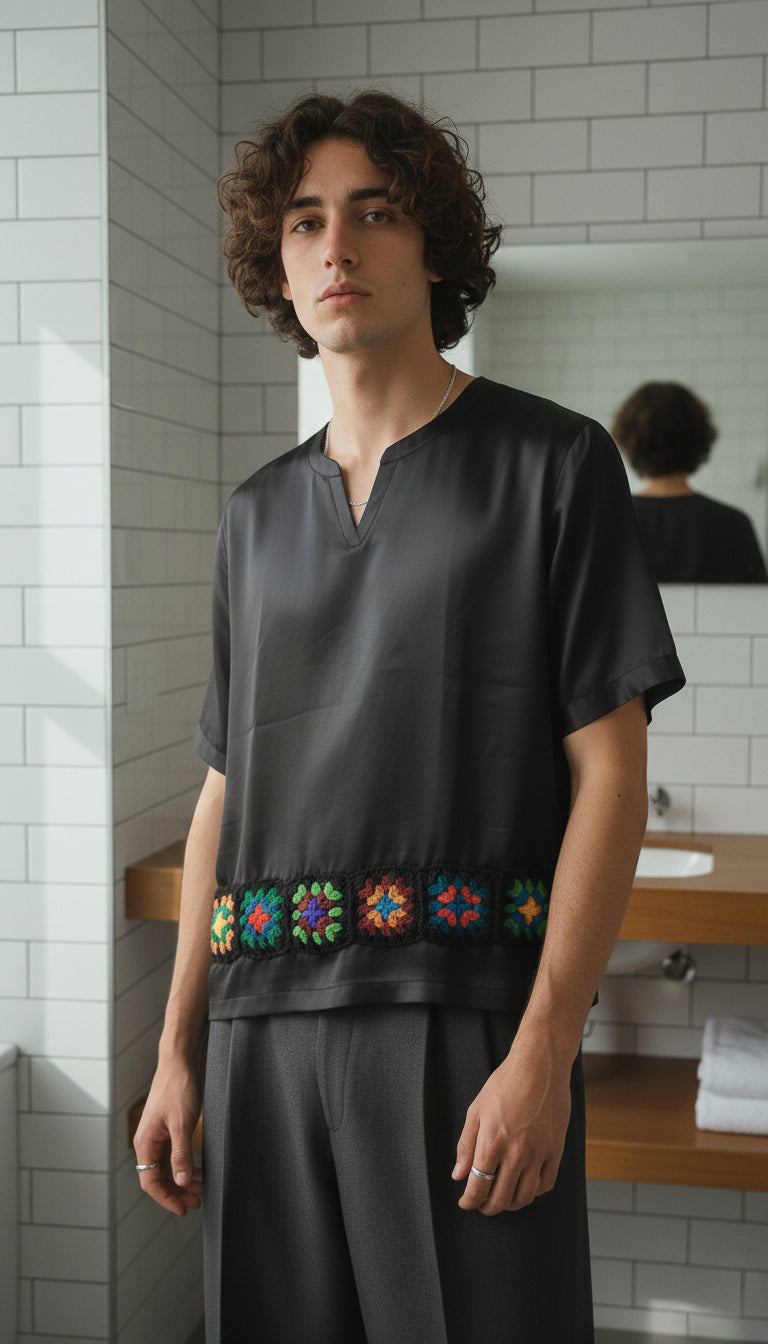 The Artisan Midnight Satin V-Neck