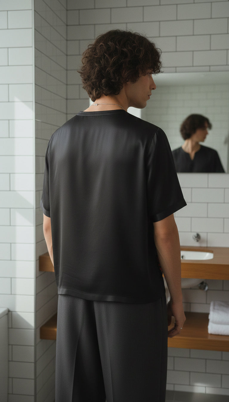 The Artisan Midnight Satin V-Neck