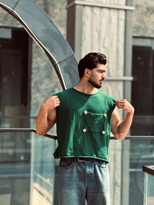 Raw Bottle Green Tank Top – 420GSM Heavyweight Fleece