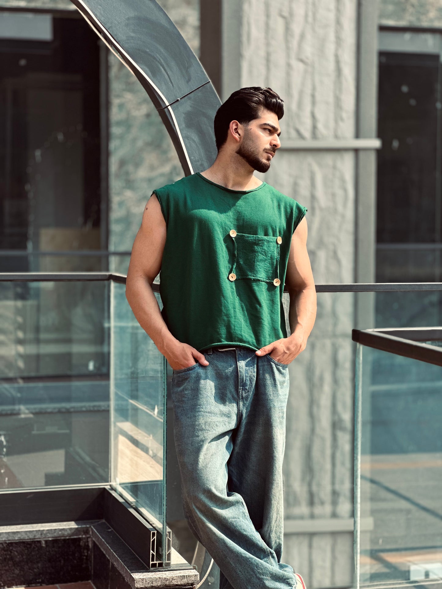Raw Bottle Green Tank Top – 420GSM Heavyweight Fleece