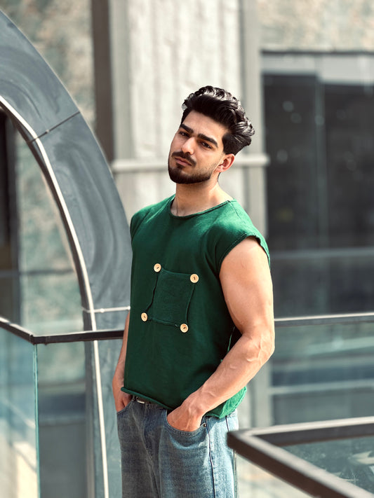 Raw Bottle Green Tank Top – 420GSM Heavyweight Fleece