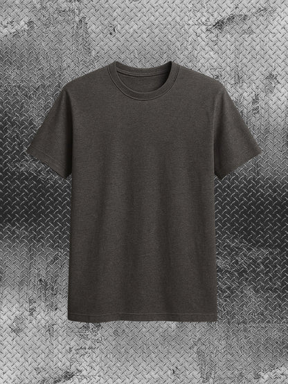 Dark gray t-shirt on a textured metallic background
