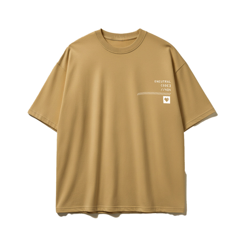 Beige t-shirt with a logo on a white background