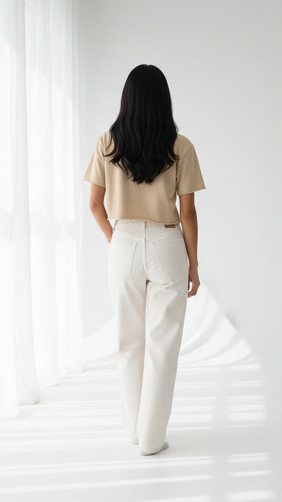 Poshaak Earth-Tone Raw-Edge Crop - Beige