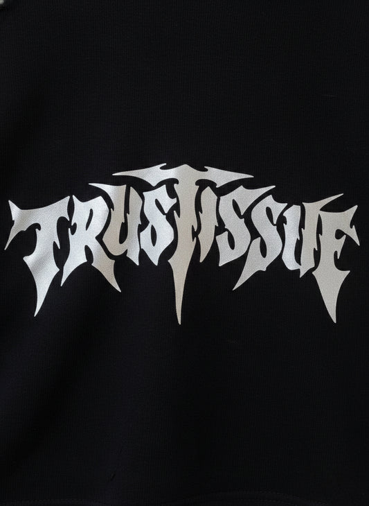"Trust Issue" Boxy Crop – Metallic Silver Edition