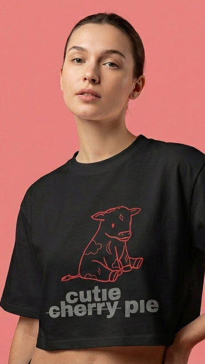 Cutie Cherry Pie Boxy Crop - Black