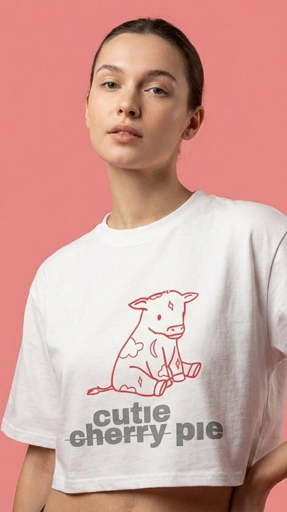Cutie Cherry Pie Boxy Crop - White