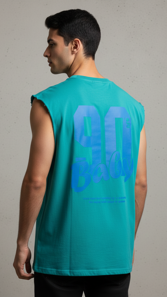 "90's Baby" Raw Edge Tank - Turquoise / Sky Blue