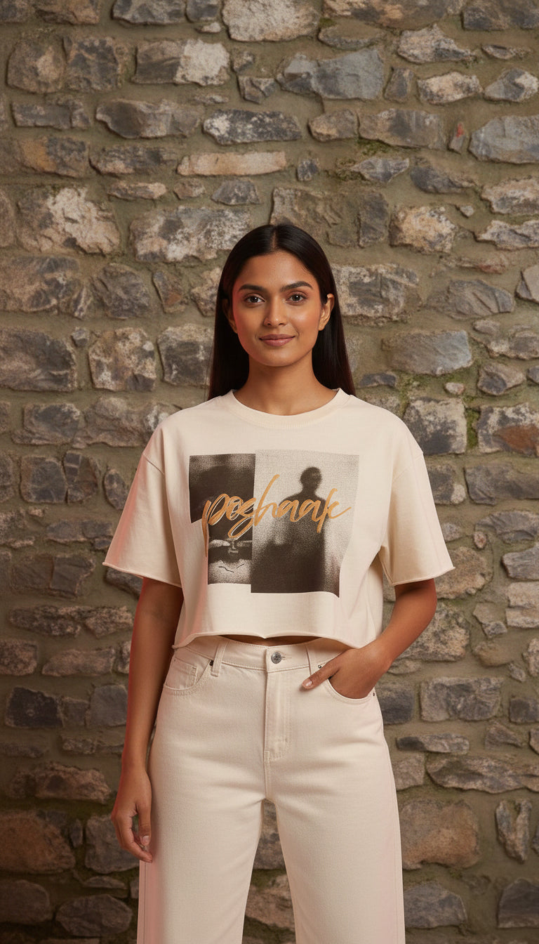 Poshaak Essential Raw-Edge Crop - Cream