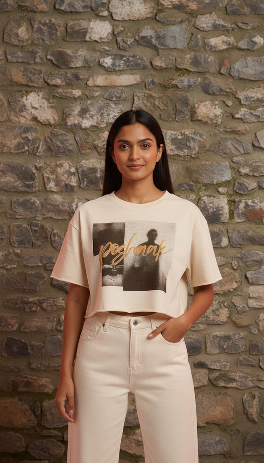 Poshaak Essential Raw-Edge Crop - Cream