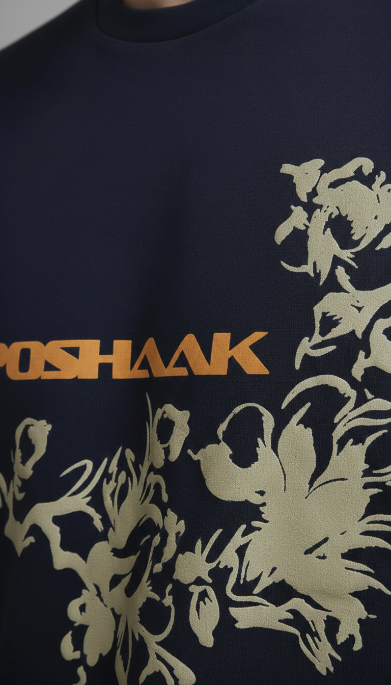 The "Gilded Flora" 3D Puff Tee - Midnight Navy