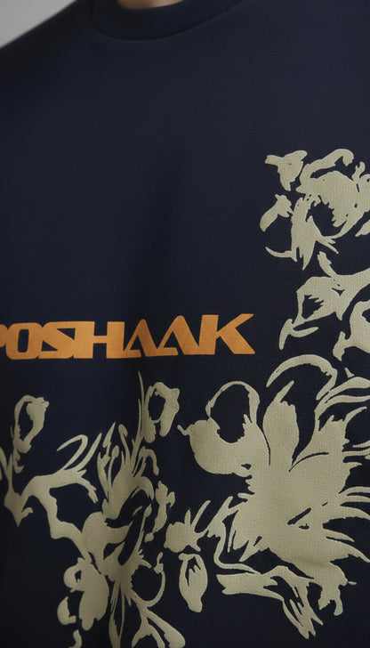 The "Gilded Flora" 3D Puff Tee - Midnight Navy