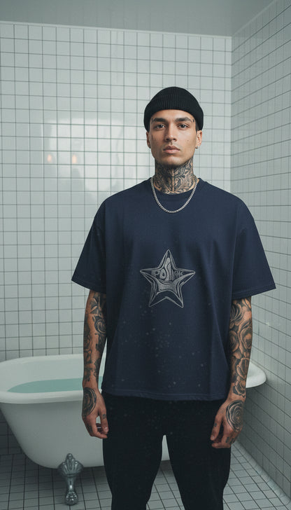 Astra Glow Boxy Tee - Navy Blue