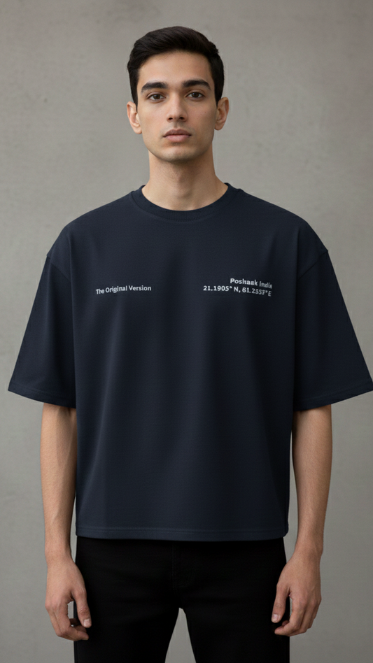 "The Original Version" Heavyweight Boxy Tee - Navy Blue / Gray Puff