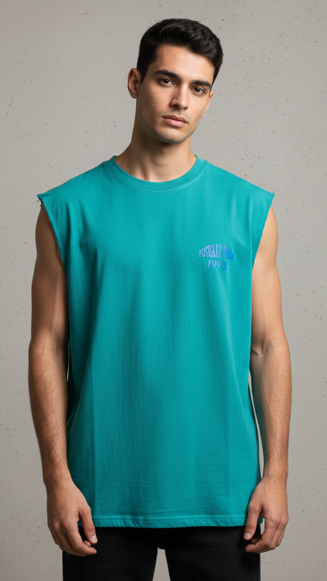 "90's Baby" Raw Edge Tank - Turquoise / Sky Blue