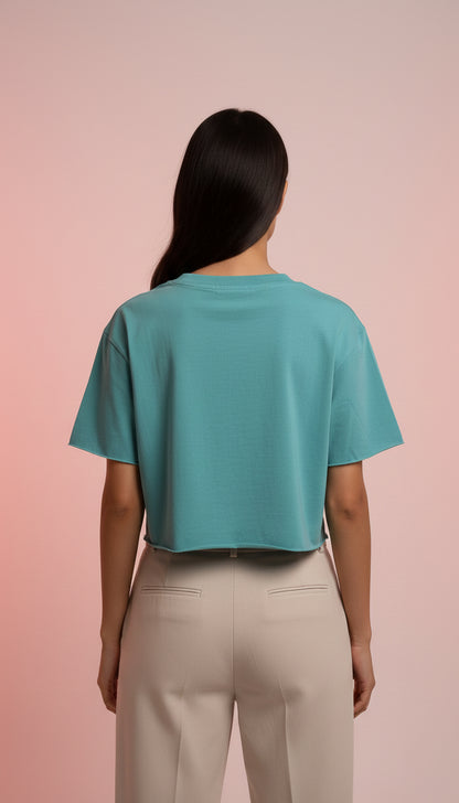 Poshaak Coastal Raw-Edge Crop - Turquoise