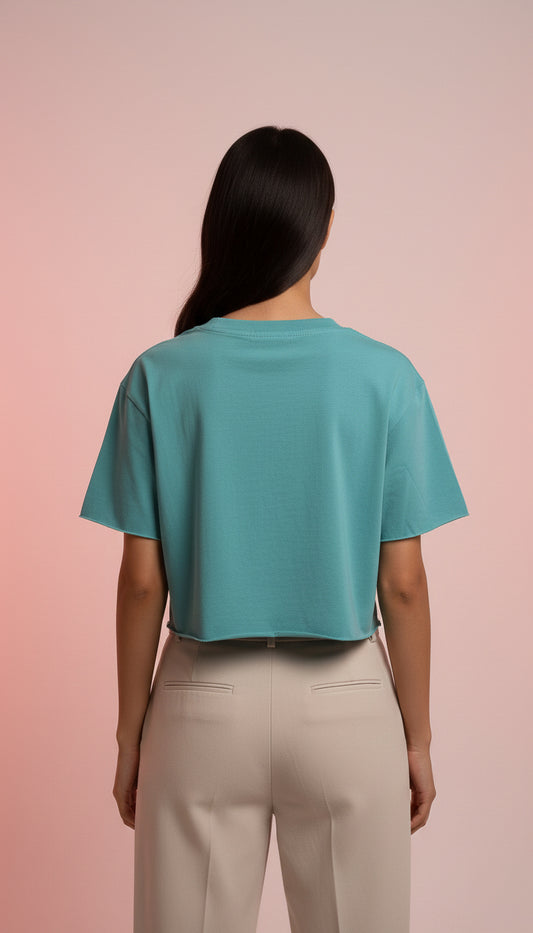 Poshaak Coastal Raw-Edge Crop - Turquoise