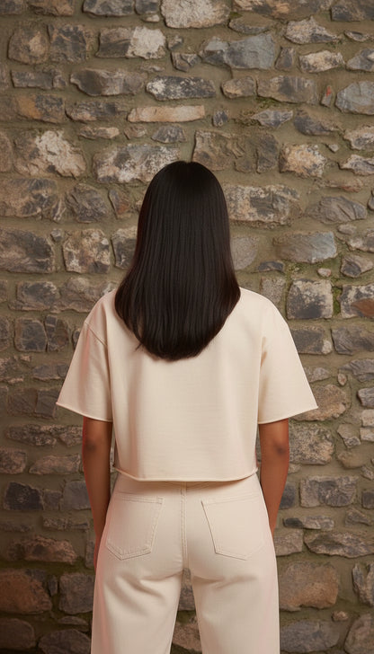 Poshaak Essential Raw-Edge Crop - Cream