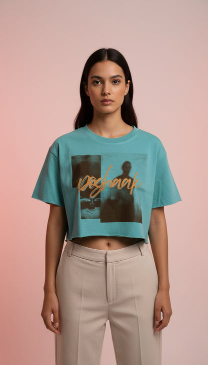 Poshaak Coastal Raw-Edge Crop - Turquoise