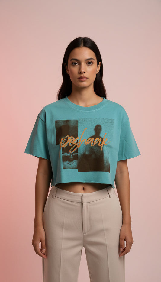 Poshaak Coastal Raw-Edge Crop - Turquoise