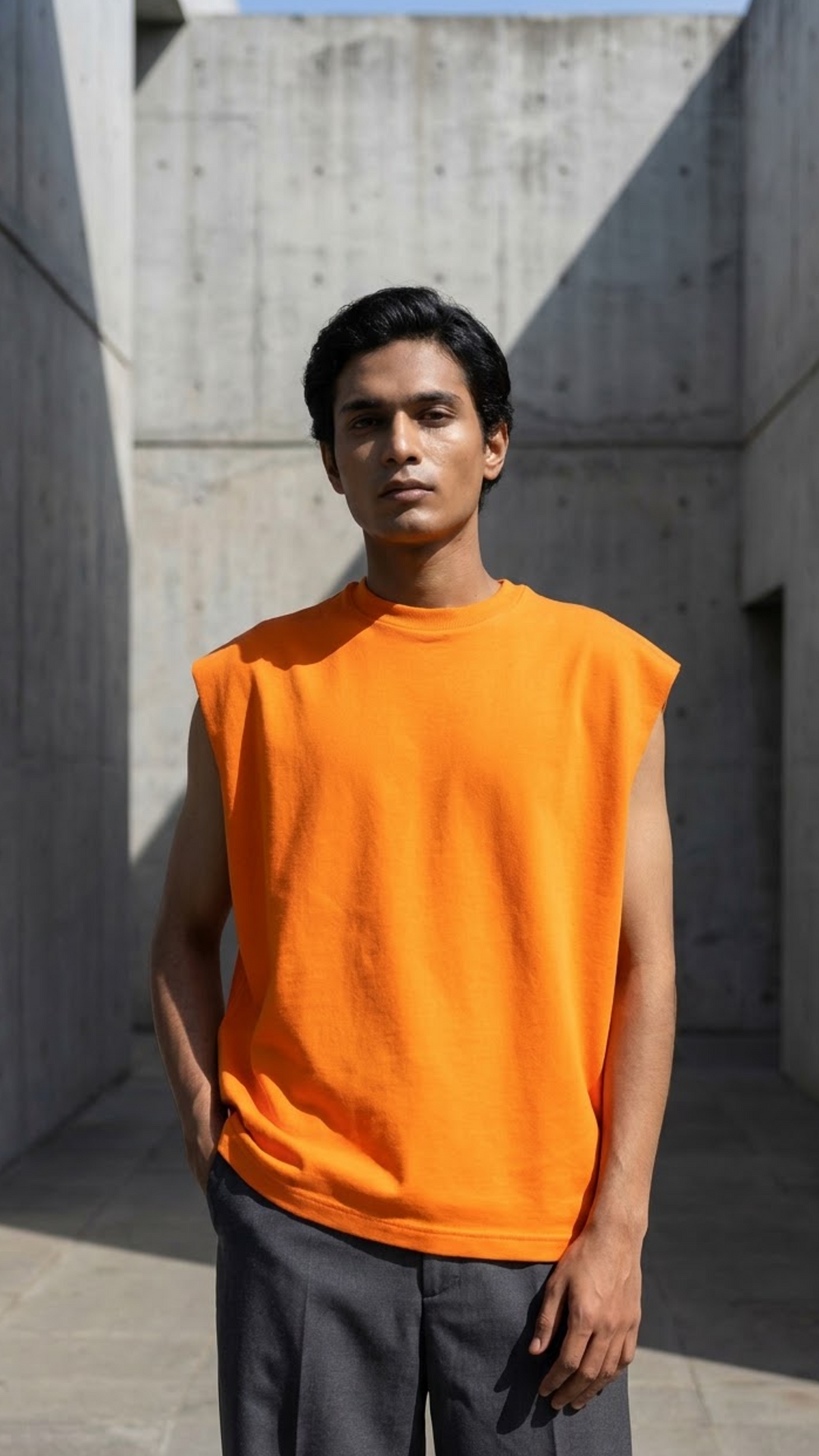 Raw Edge Tank Top - Vibrant Orange